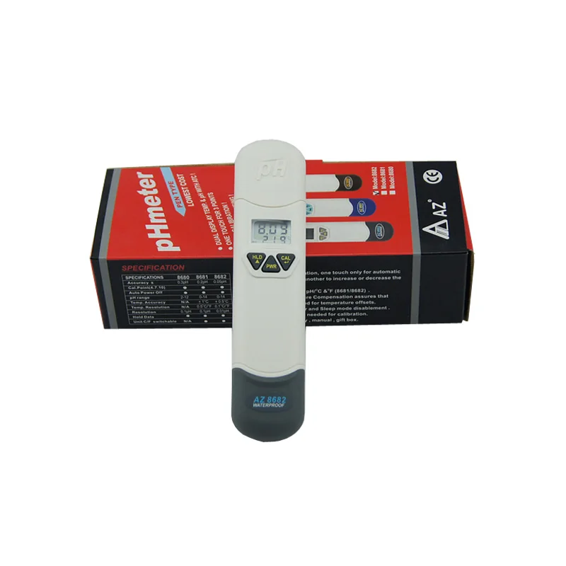 AZ8682 Waterproof Digital PH Testing Pen PH Meter Temperature Tester With LCD Dual Display Range 0-14.0PH Accuracy 0.05PH