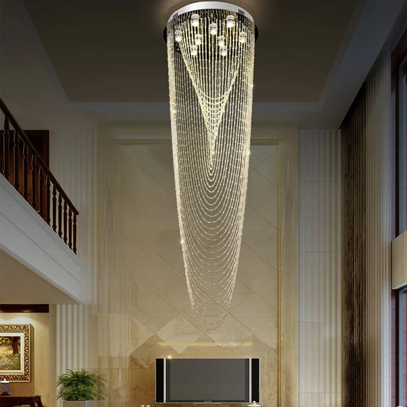 Surface Mounting Type Staircase Hotel Modern Stainless Steel K9 Pineapple Beads Led Chandelier Lamp