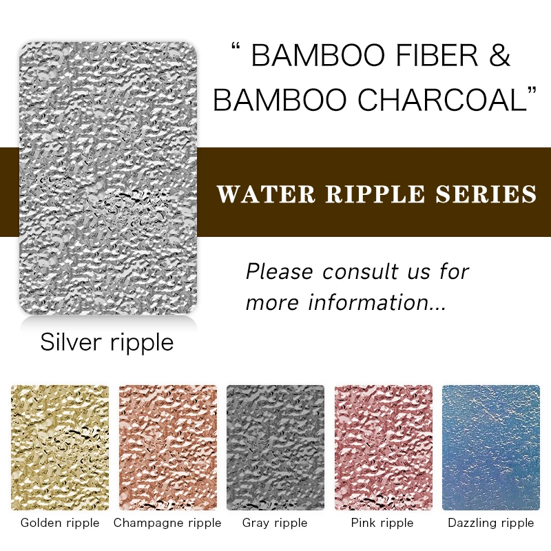 Waterproof Ripple mirror surface Bamboo Charcoal Fiber Flat Board Wood Veneer WPC Interior Wall Panel indoor wall decoration