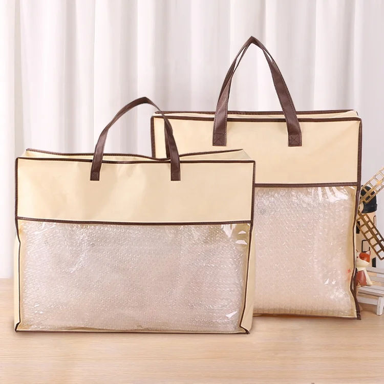 45*55*15cm nonwoven tote bag reinforced handle dress clothes protector garment storage suit dust bag with transparent pvc window