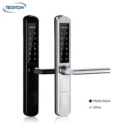 Tediton Waterproof Round Handle Tuya Smart Aluminum Fingerprint Sliding Glass Door Lock