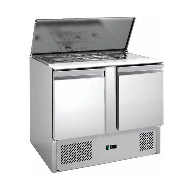 Refrigeration Equipment Bakery Counter Chiller Pizza Top 2 Solid Door 7 Drawers Counter Salad Table