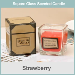 Square Small Transparent Glass Cup Aroma Scented Candle for Home Decor, Clear Glass Jar Fragrance Soy Wax Color Scented Candle