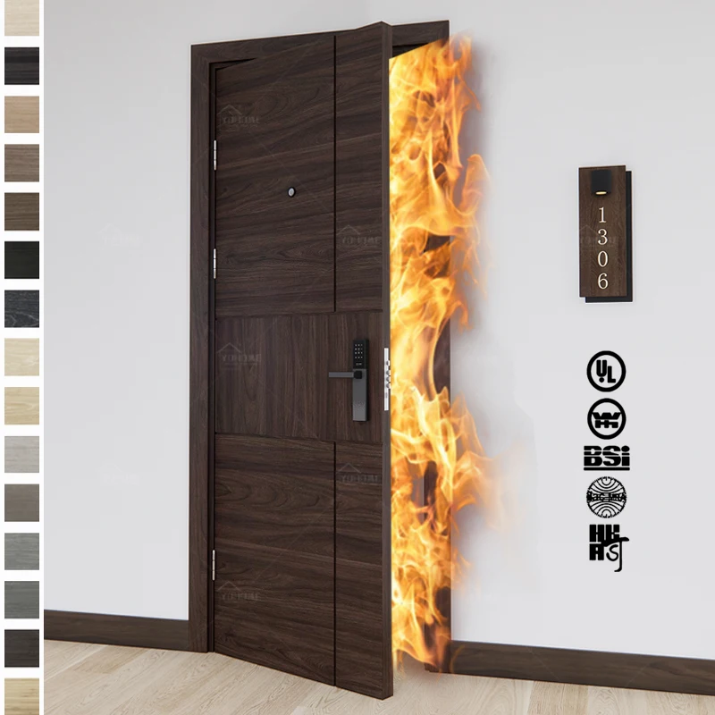China top quality commercial hotel doors fire and soundproof hotel bedroom doors swing hinged fire rated wooden door for hotel