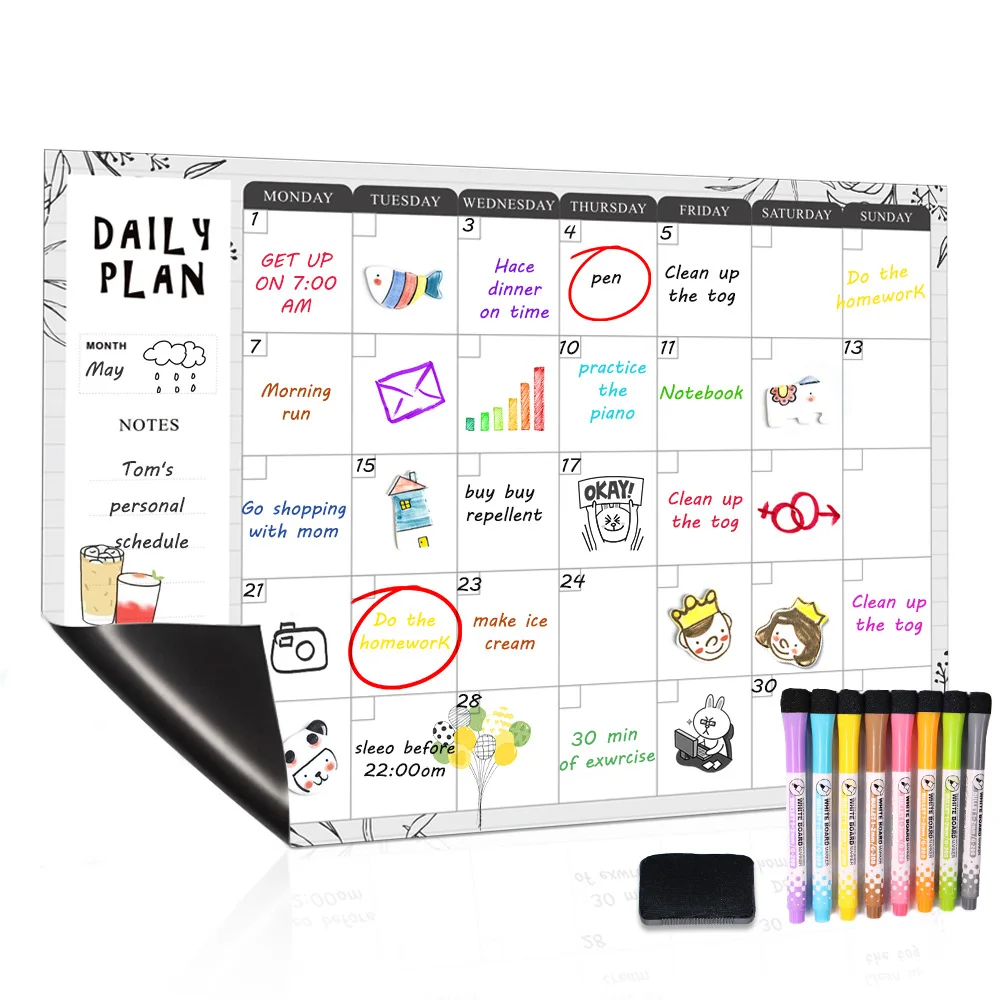 BIGIMAGE Custom Refrigerator Calendar Magnetic Dry Erase Whiteboard Fridge Notepad reusable Weekly Monthly Planner