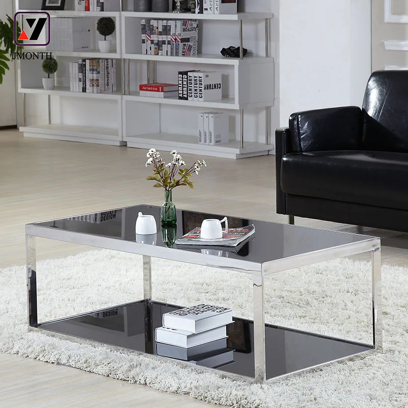 Home Furniture Rectangle Steel Metal Tempered Glass Office Home Coffee Table