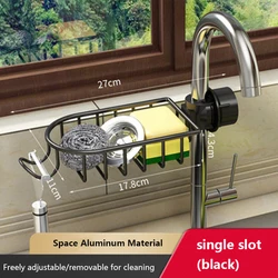 Kitchen Space Aluminum Sink Drain Rack Sponge Storage Faucet Holder Soap Drainer Shelf Basket Organizer Bathroom Accessories
