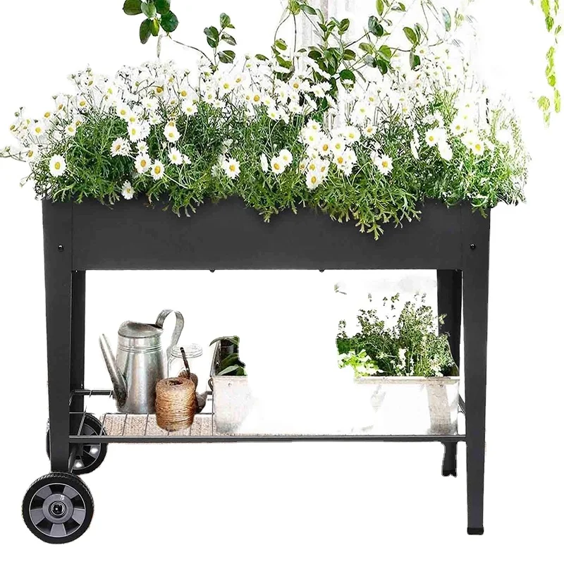 Raised Garden Bed with Legs, Mobile Planter Box Elevated on Wheels Portable Planter Cart Outdoor Indoor
