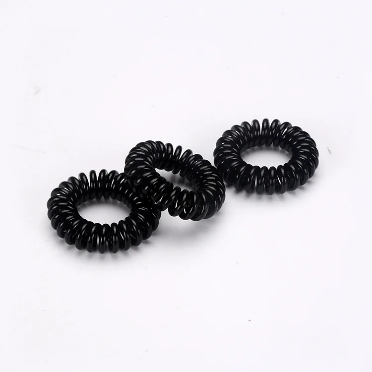 Black mini telephone cord coil hair ties pony tail holder plastic elastic  hair band screw hair rope accessories for women