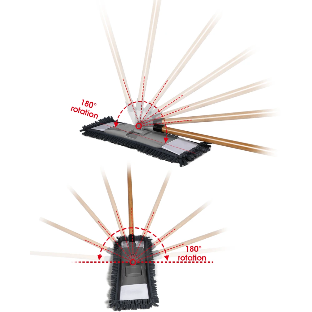 Masthome Washable Microfiber Chenille Folding Flat Mop With Bamboo Handle for Floor Cleaning