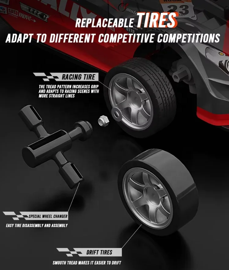 GTR Top Speed 2.4G Radio Control 4X4 Drift Racing RC Sport Car 4WD ABS Alloy 7.4V Battery Replaceable Tires and LED Lights RTR