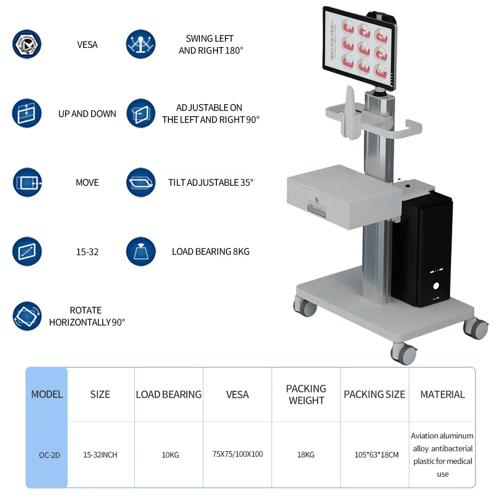 Likaymo Manufacture Aluminum+ABS Plastic Hospital Dental Oral Cart with Scanner Holder Office Mobile Trolley for Dental Clinic