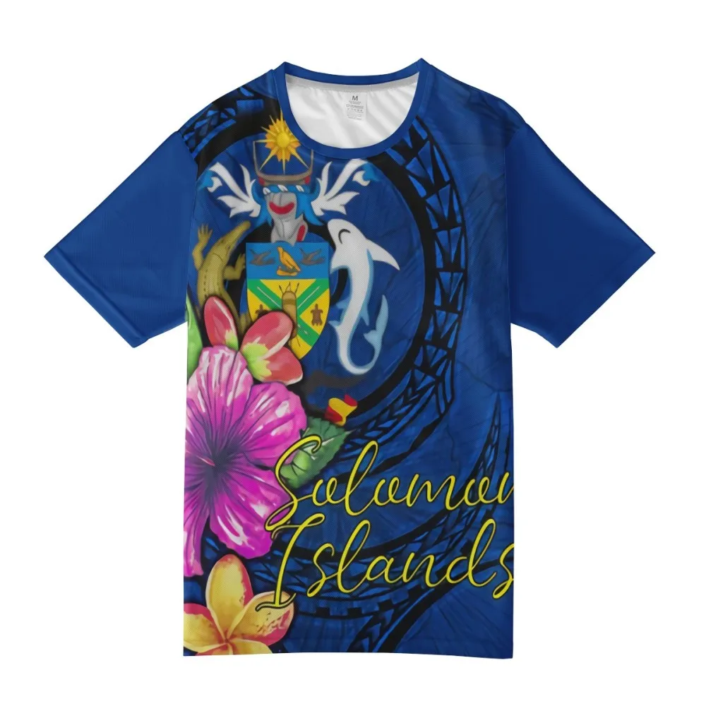 Polynesian Solomon Islands Mens Plus Size T Shirts Blue Flowers Formal Shirt Big And Tall 2xl T-shirt Custom For Outdoor Sports