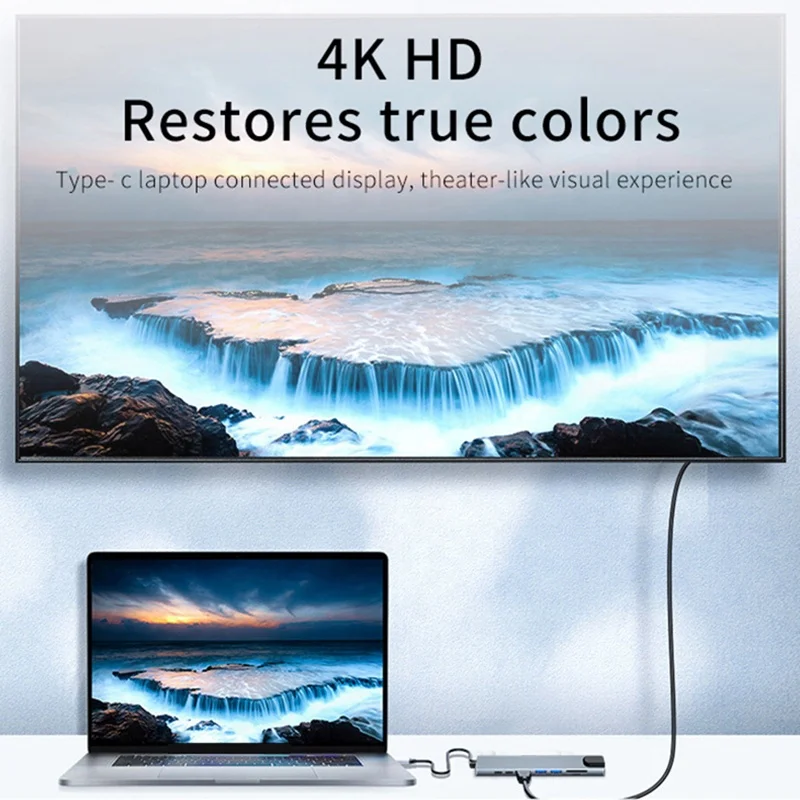 Xput Aluminum Docking Station Type C Hub 8 In 1 USB C Hub USB 3.0 TF SD 100Mbps Ethernet 4K HDMI USB-C Multiport Adapter