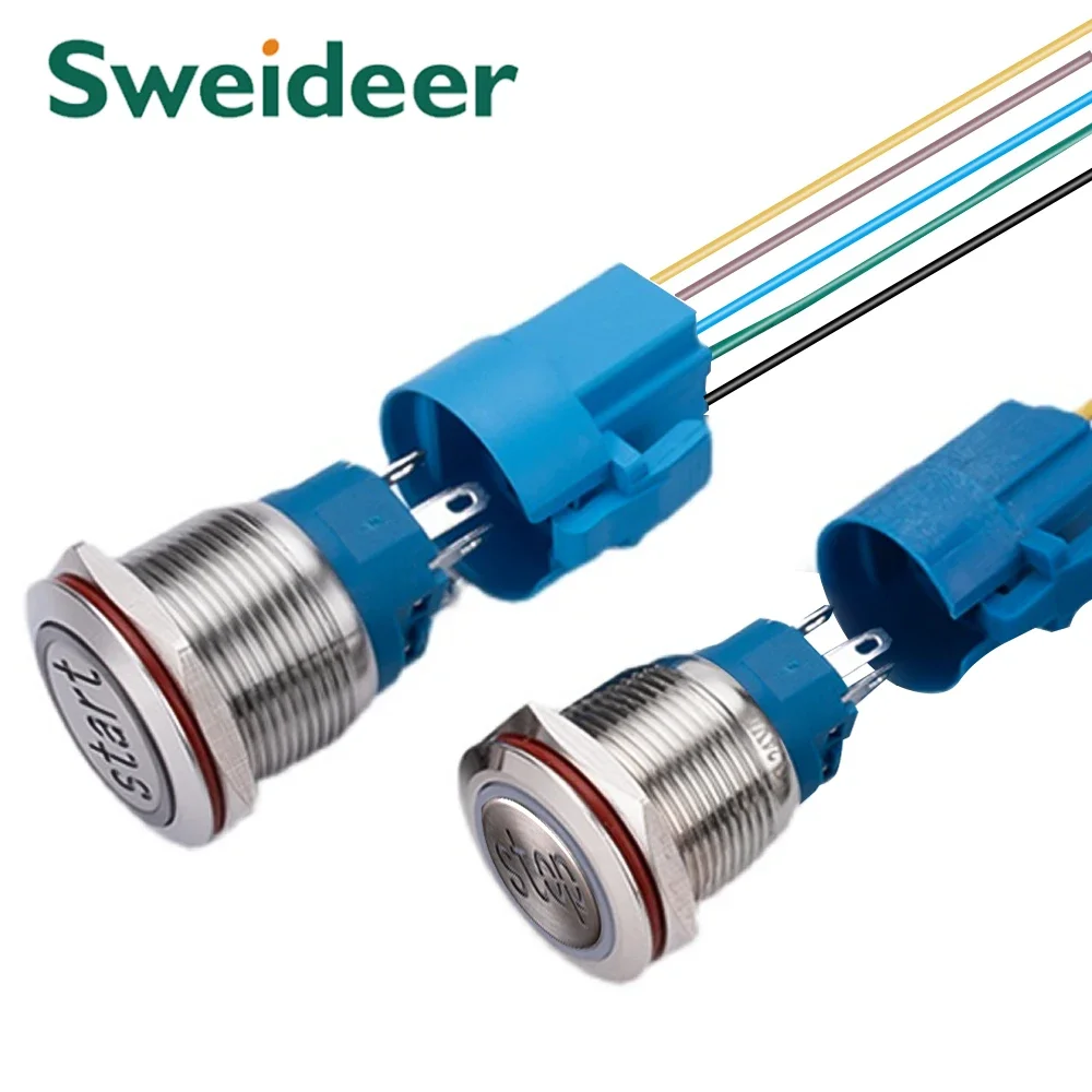 Hot selling 12/16mm Waterproof LED Light Momentary Latching Power Switch Metal Push Button Switch for Mechanical Equipment