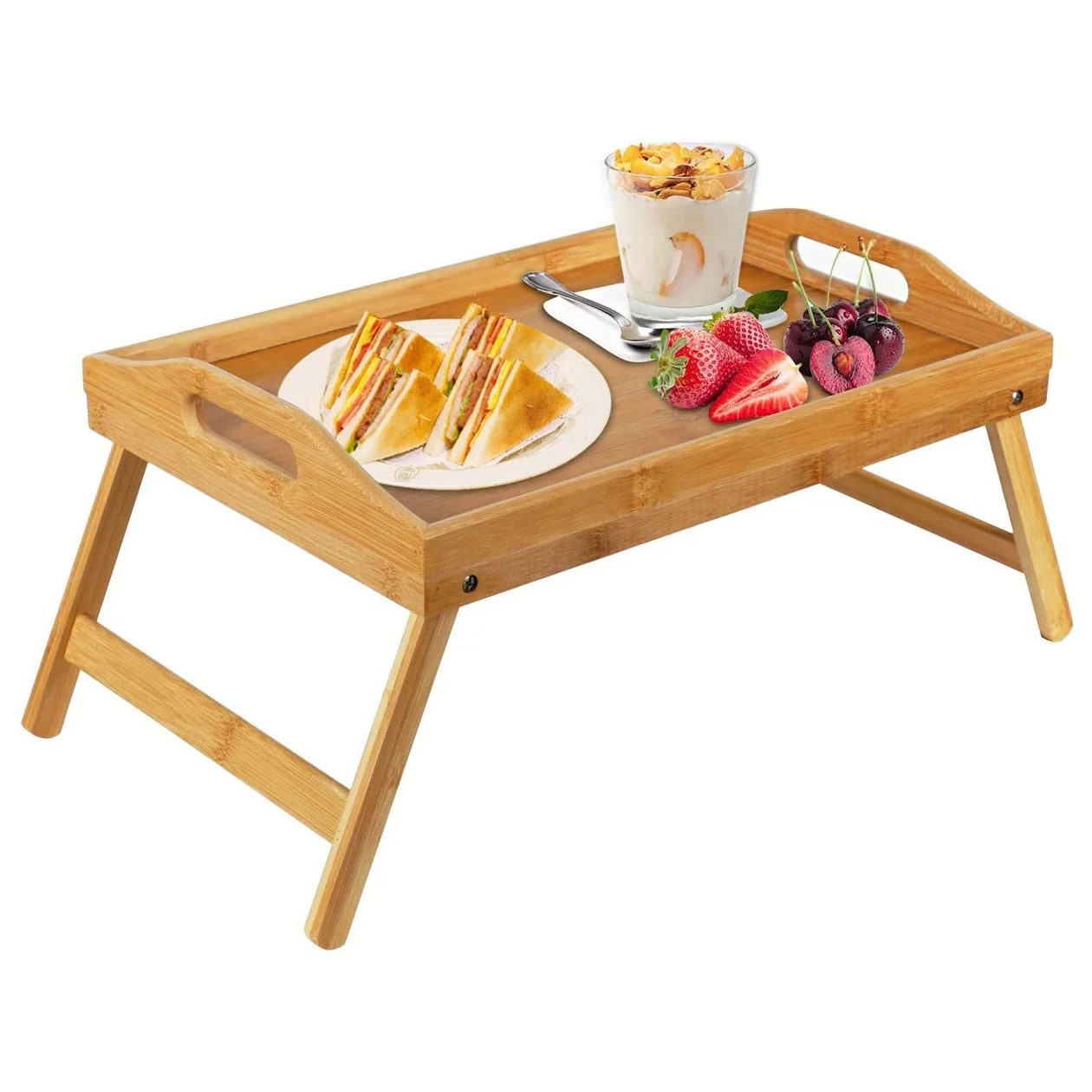 Wholesale Customized Foldable Breakfast Food Bamboo Bed Serving Tray With Folding Legs