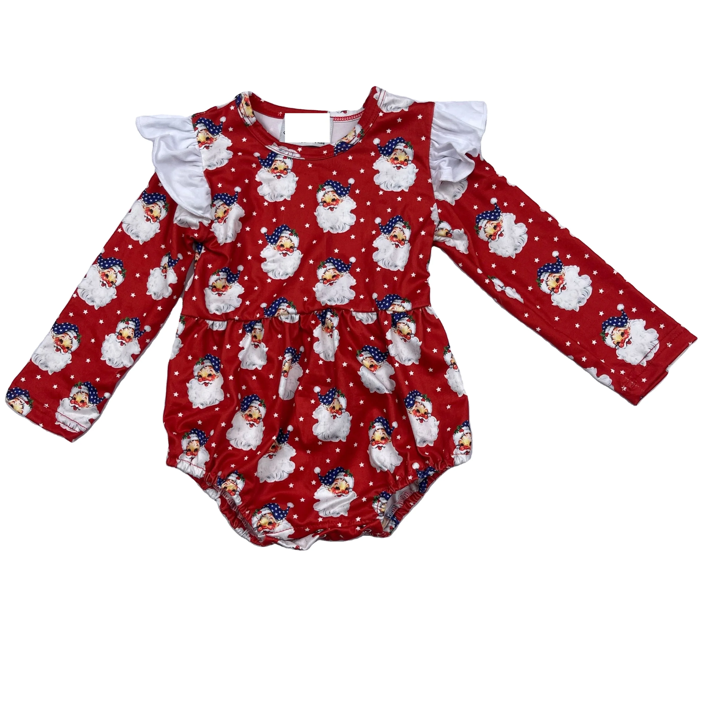 Santa Claus Print Infant Bubble Romper Christmas Knit Baby Clothes for Toddlers Girls