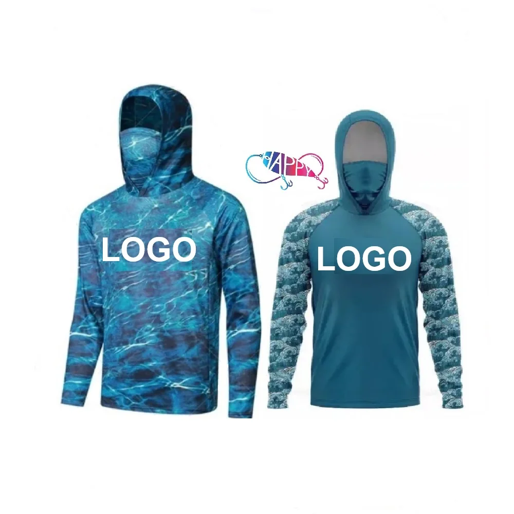 Custom LOGO Eco-Friendly Uv Fish Fast Dry Fish Print Cotton Hemp men Shirts Upf Hoodie Sun Protective Hooded Fishing T Shirt