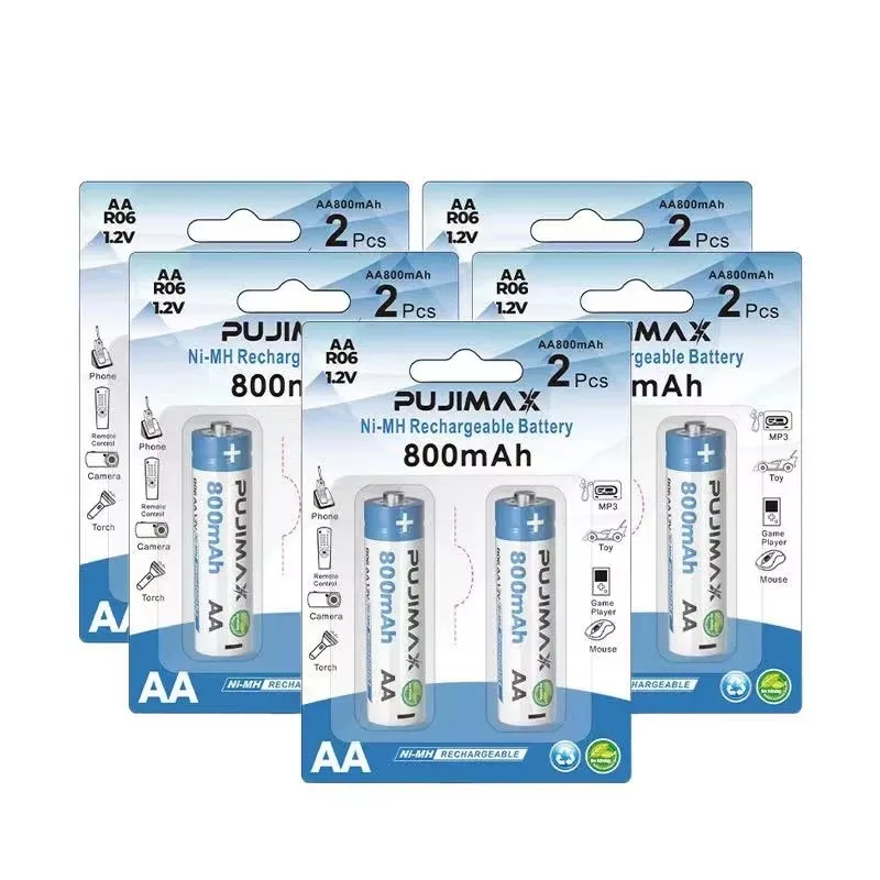 PUJIMAX High Capacity 10Pcs AA 800mAh Rechargeable Battery Pack 1.2V Nimh AA Battery For Power Tool Remote Control