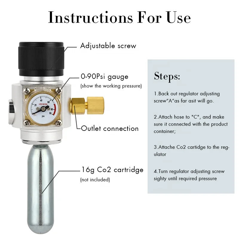 90PSI Mini CO2 Gas Regulator Carbonation Soda Water Pressure Reducing PipeThread Valve Adapter Homebrew DIY Accessory for Home