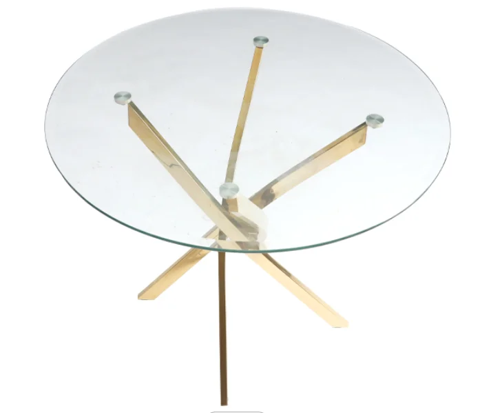 Hot restaurant furniture modern design glass  round dinning table stainless steel Silver gold table legs