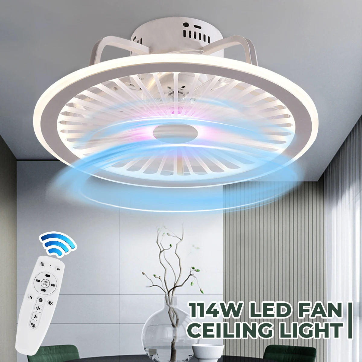 
Hot Sale Nordic Bladeless Acrylic 114W 220 Volts Dimmable Remote Control LED Fan Ceiling Light For Home 