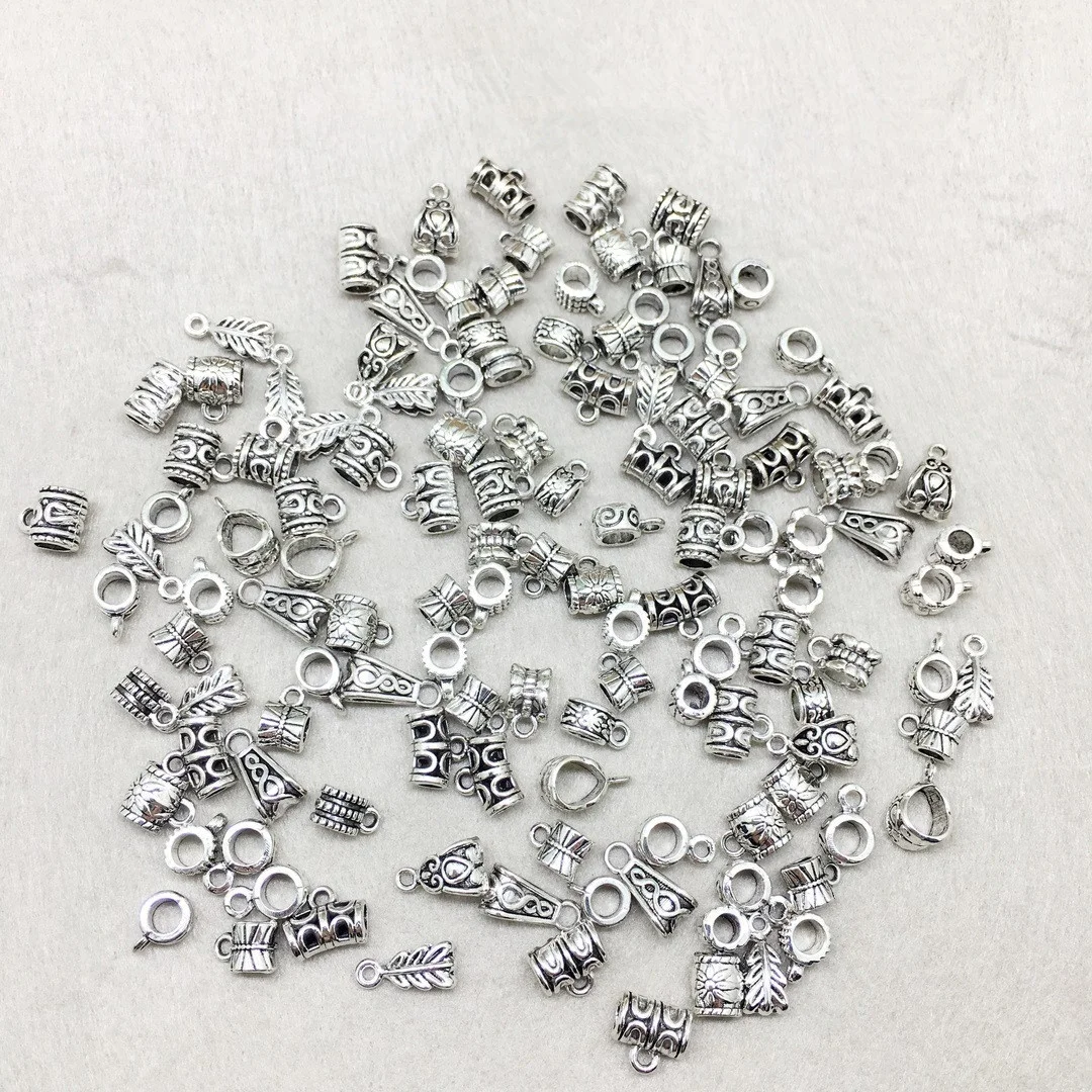 Vintage silver Pendant Charm Clip Clasp Bail Beads Hanging Connector For Necklace Making For Jewelry Making