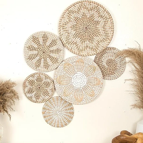 Natural Handwoven Rattan Seaweed Boho Hanging Baskets Decorative Tray Decor Seagrass Fruit Basket Christmas In Stock