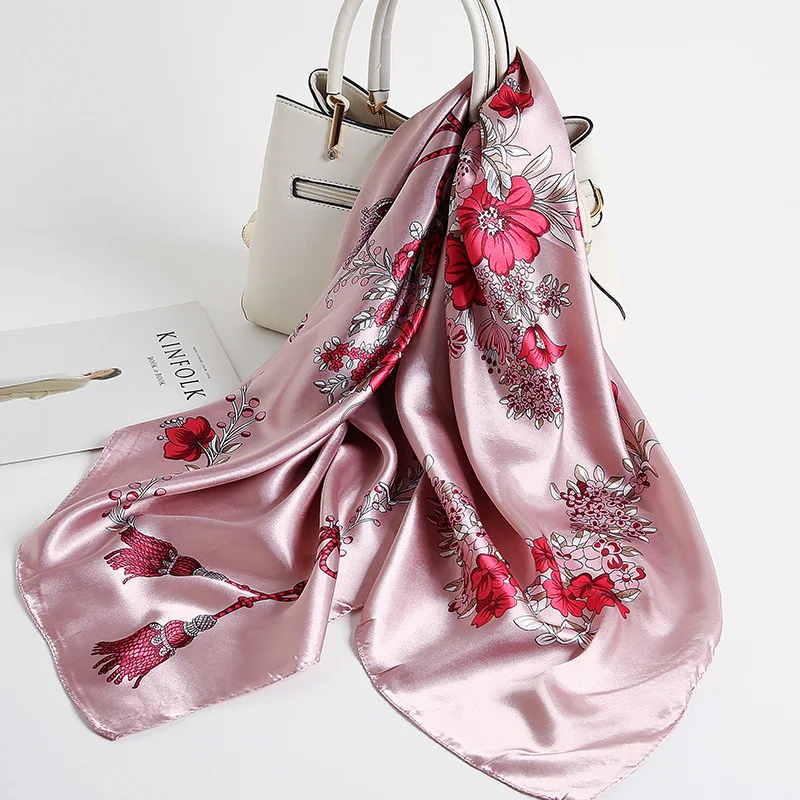 Fashion Chinese style 90x90 Silk Scarf Floral Square Scarf Spring Autumn New Twill Silk Shawl Scarf