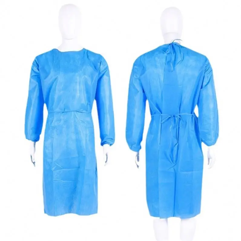 High Quality isolation suit white blue level 1 35-50g pp+pe disposable isolation gown