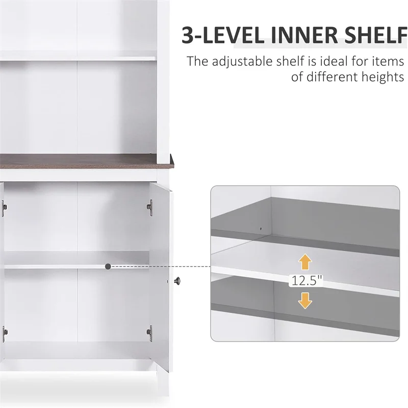 69' Freestanding Storage Cabinet Bathroom Linen Tower Kitchen Cupboard Buffet Cabinet Bookcase with Double Door 3-Tier Shelf