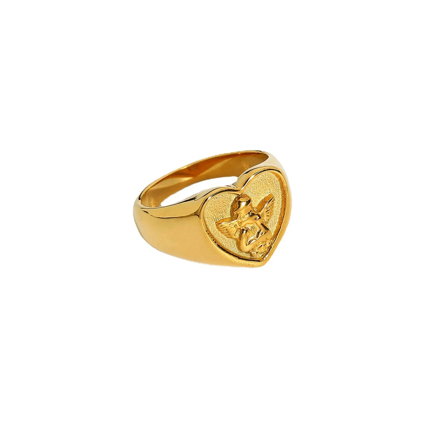 Waterproof Statement Chunky Rings Jewelry 18k Gold Plated Stainless Steel Heart Angel Rings For Women