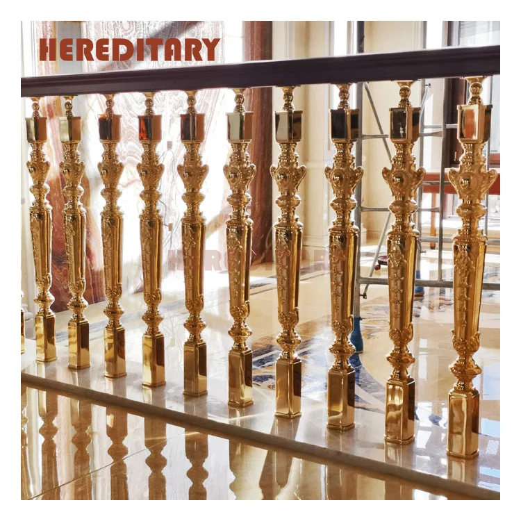 Новейшие Роскошные домашние медные лестницы перила Современные Лестницы золотые