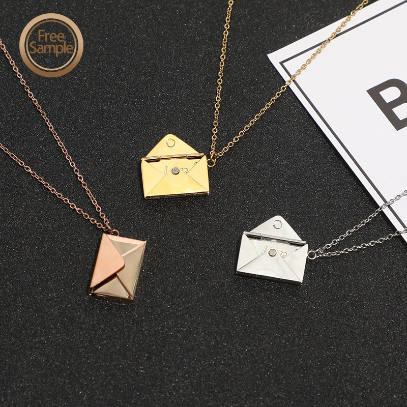 Custom Fashion non tarnish free Jewelry Envelope stainless steel letter name pendant logo necklace