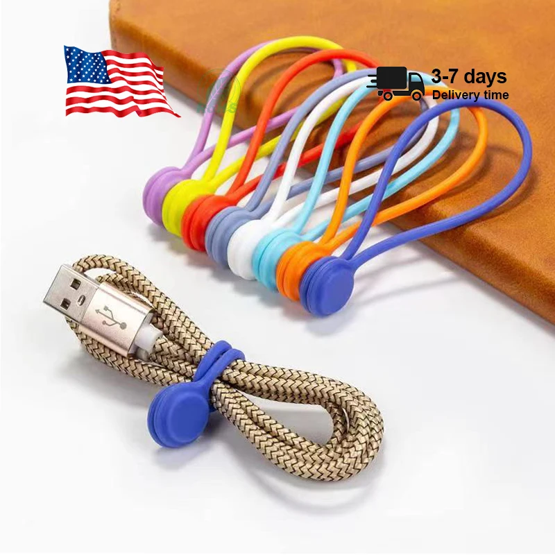 Custom Logo Eco Friendly Soft Durable Flexible Reusable Silicone Cable Ties Earphone Wire Cord Organizer