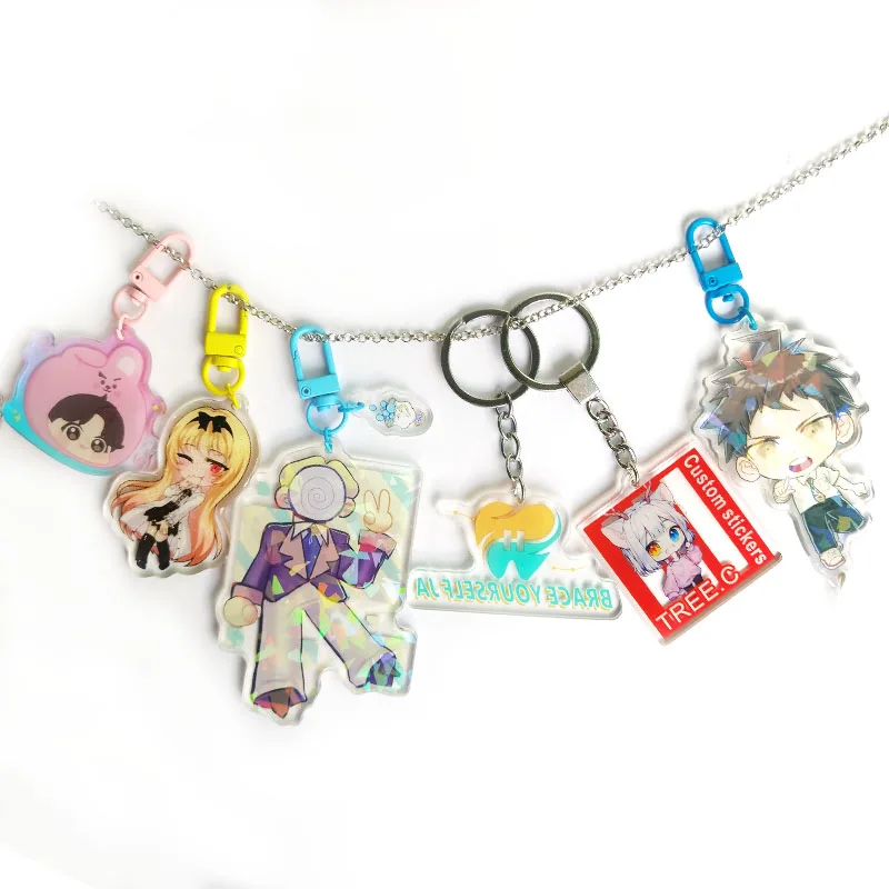 Wholesale Plastic Llaveros Personalizados Cheap Cartoon Keychain Lanyard Acrylic Charm Anime Custom LOGO promotional keychain