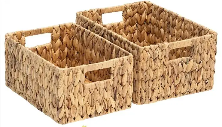 Woven Natural Water Hyacinth Basket Square Foldable Storage Baskets for Home Decoration Organizer