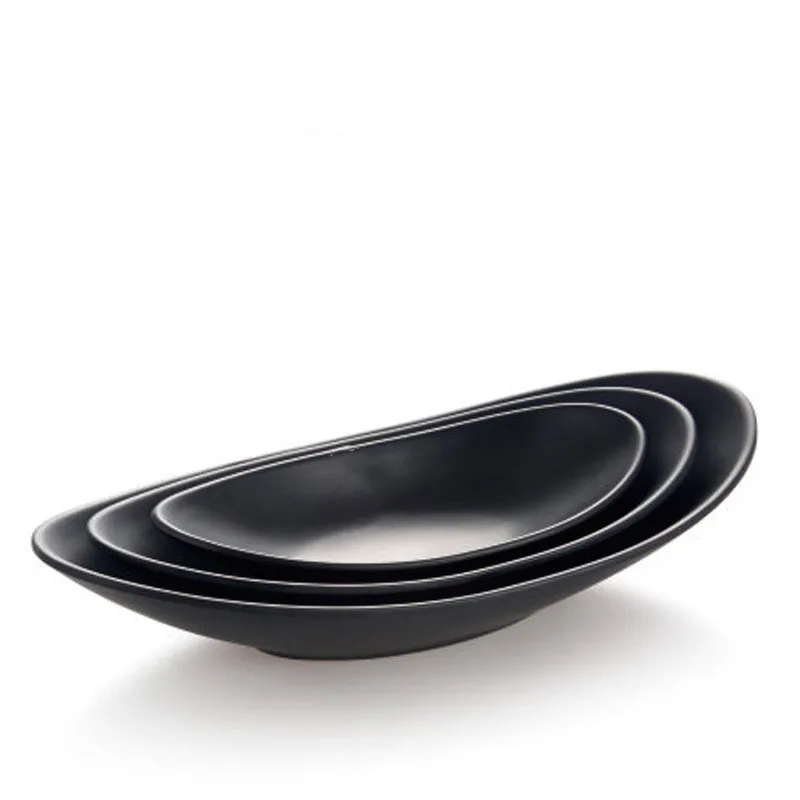 Home Restaurant Irregular Appetizer Plates Custom Mate Black Melamine Dinnerware Plate