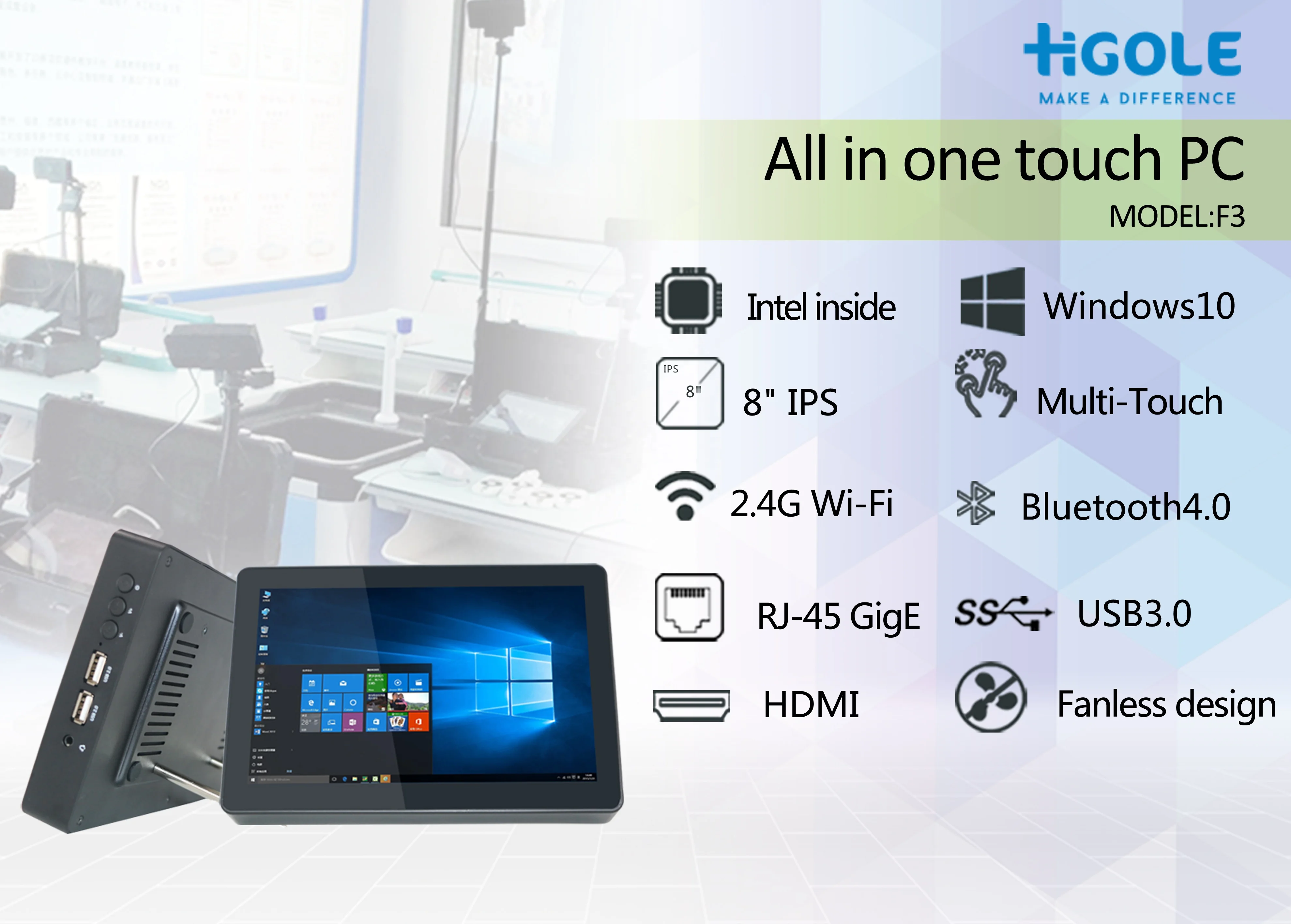 Мини коробка ПК безвентиляторный промышленный компьютер 8 дюймов IPS Сенсорная панель компьютеры панель шт