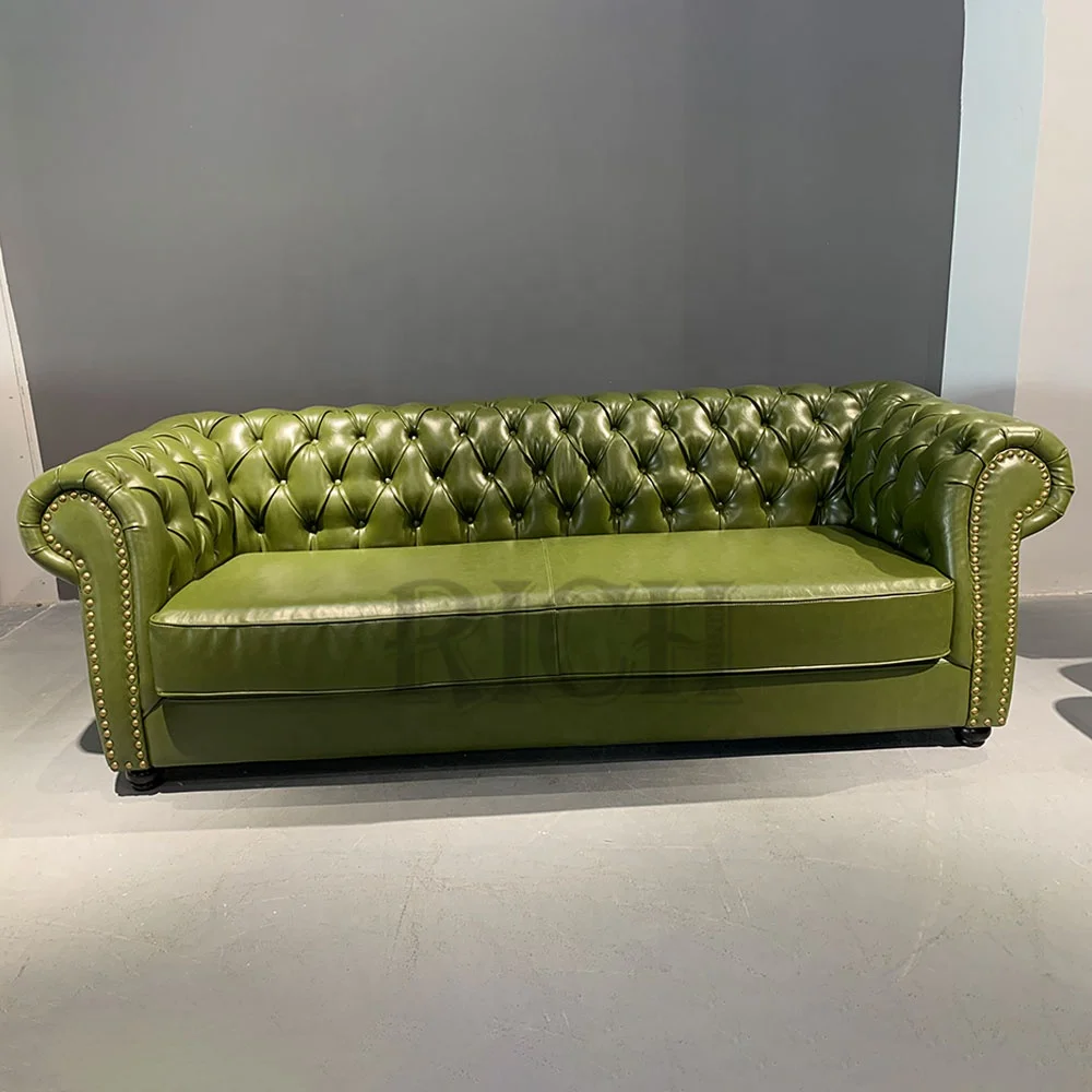 Комплект кожаных диванов chesterfield роскошный современный зеленый кожаный диван на продажу винтажный из искусственной кожи с глубокими