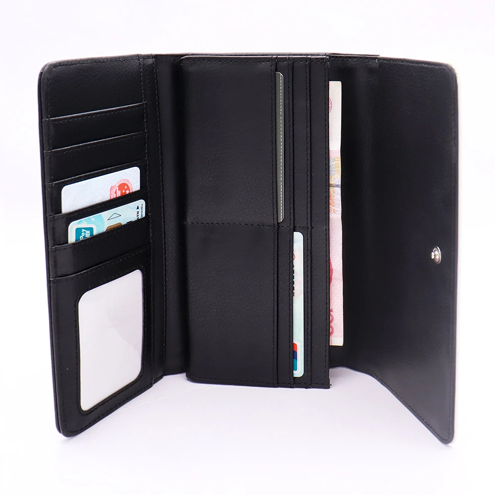 Custom Designer PU Leather Purse with Many Bags Stitching Style Fashion Unisex Long Wallet with Zipper and Fold Closure