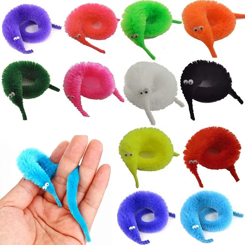 Wiggly Twisty Fuzzy Worms on a String Fuzzy Christmas Halloween Wizard New Strange Trick Toys for Kid