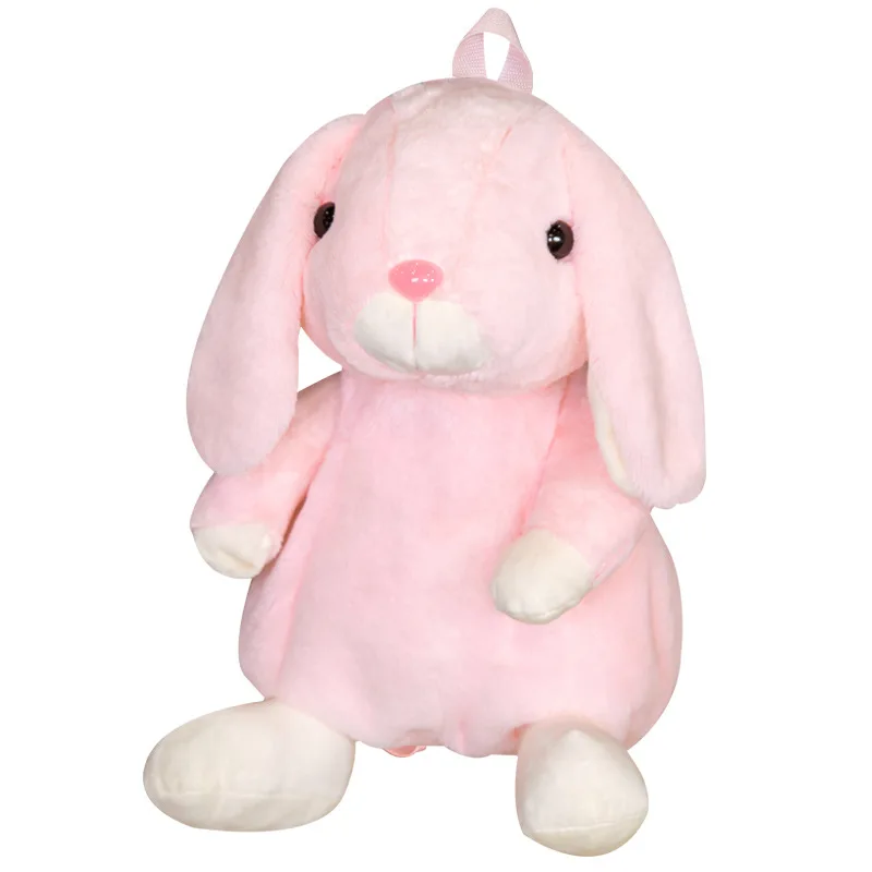 Soft Pink Rabbit Plush Backpack Cute Embroidered Stuffed Animals Super Soft Plush Smart Bag Girls Easter Bunny Toy Gift