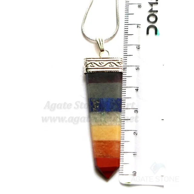 7 Chakra Flat Pencil Point Pendant Bonded Crystals | Wholesale 7 Chakras Healing Gemstones Necklace from Agate Stone Export