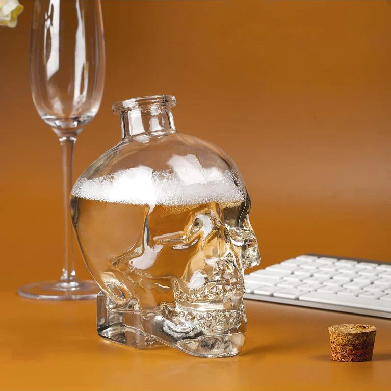 750 ml handmade champagne vodka liquor wine glass bottle whiskey glass bottle with cork stopper