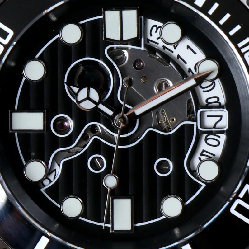 MINUTETIME Sub Case Hollow Out NH35 Watch Luxury Sapphire Crystal Luminous Dial Hand Automatic Movement Waterproof Wristwatch