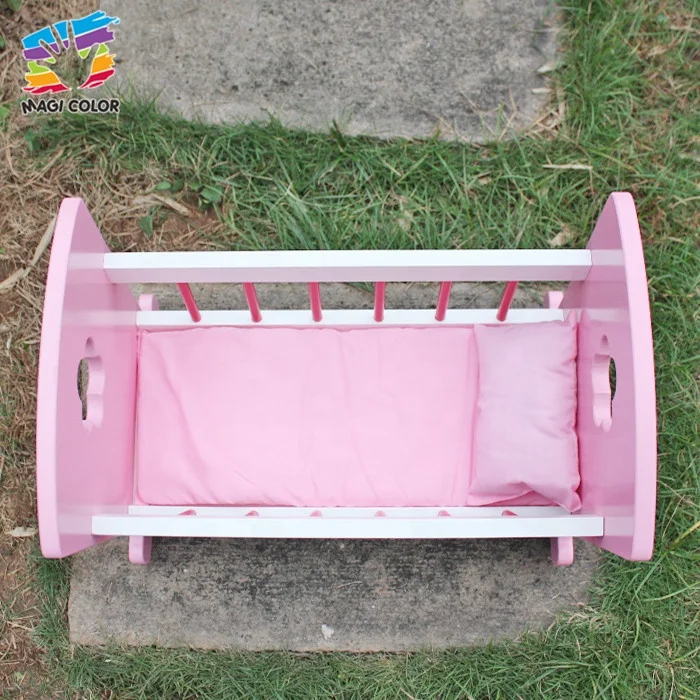 Toy Ready To Ship pink wooden baby doll crib for 18 inch dolls W06B052