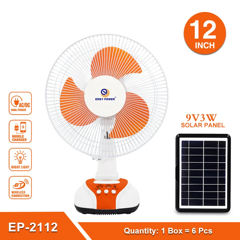 12 Inch Battery Fan Solar Charge Table Fan USB Power Bank Function Led Light Solar Rechargeable Fan For Emergency