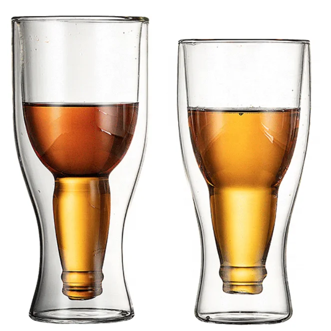 Elegant Beer Glass Mugs Cup Double Wall Transparent Wine Cup Beer Glasses