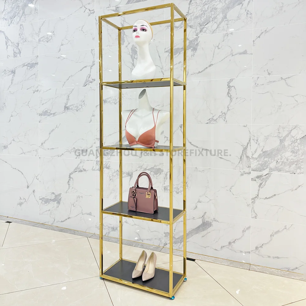 cosmetic store 4 layers product display shelves bags shoes shiny gold display stand shoes boutique rack shelf shop